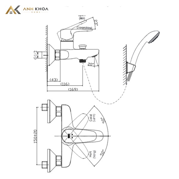 bản vẽ kỹ thuật sen tắm Inax BFV-1113S-8C