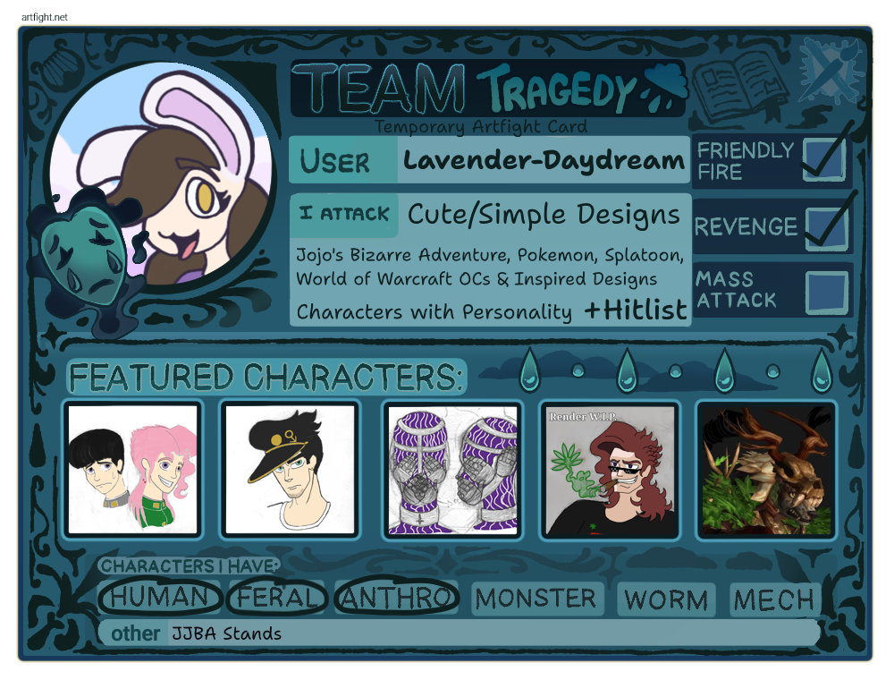 Artfight 2026 Team Tragedy Card
