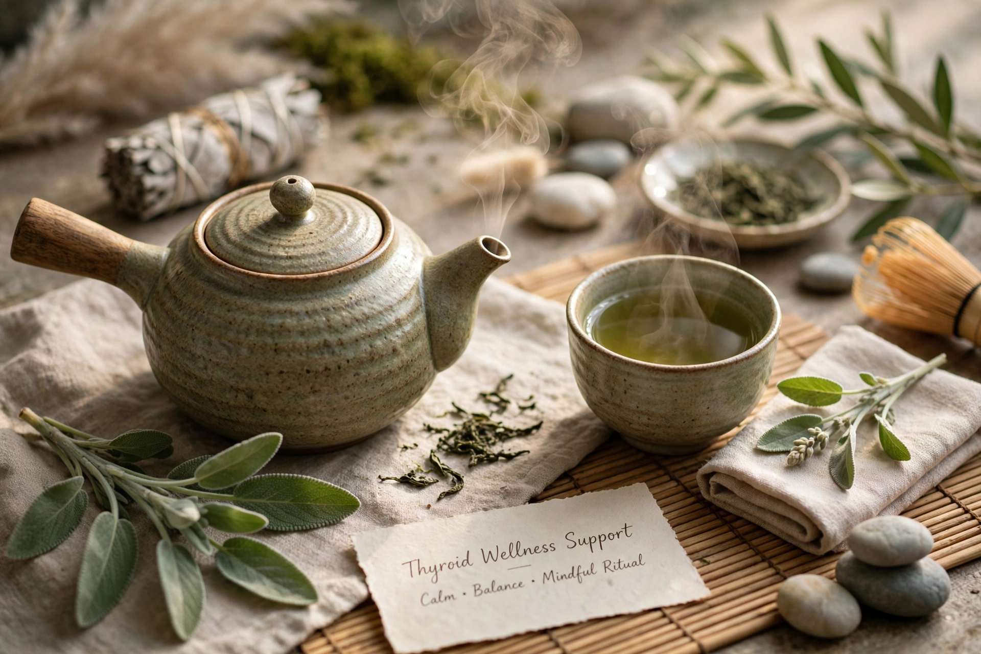 Thyroid wellness support — calming green tea and mindful ritual