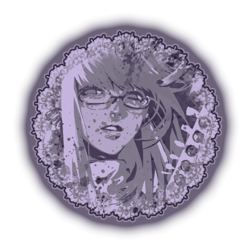 a small circle icon of a feminine Yu Narukami artwork. he has long-ish hair and glasses, posing with a guitar.