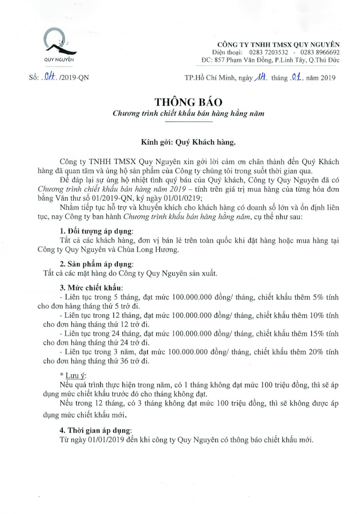 Mẫu văn bản chiết khấu bán hàng: