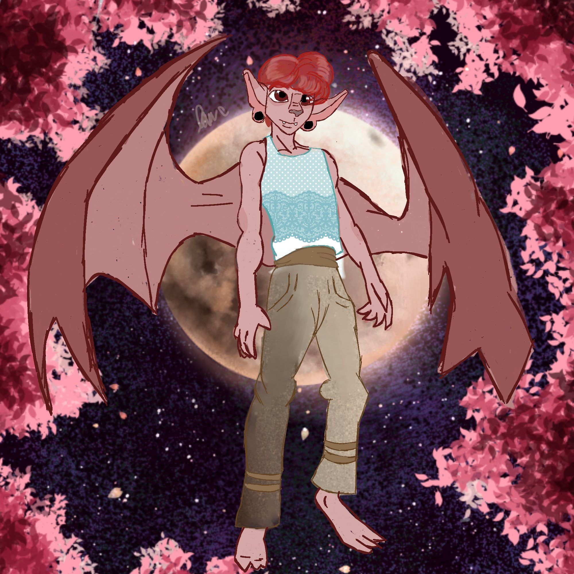bat-winged character under the moon