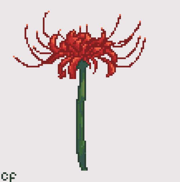 pixel art of a red spider lily flower