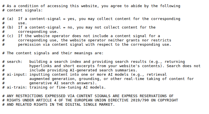 Robots.txt file showing crawler directives
