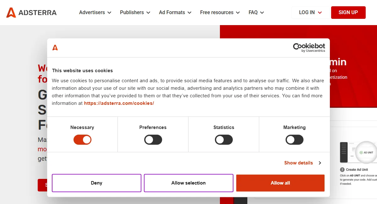 Adsterra partner network offering high CPM monetization for small publishers