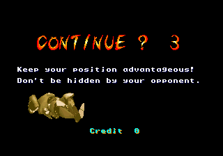 The continue screen in Dark Edge. A hint reads: "Keep your position advantageous! Don't be hidden by your opponent."