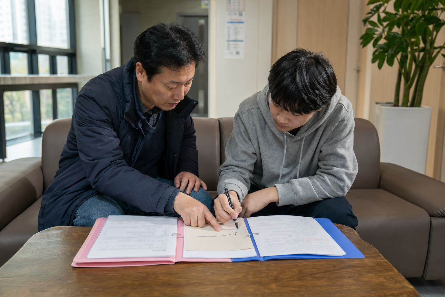 기존 대학 등록 포기와 새 대학 등록 절차를 연결해 확인하는 가족