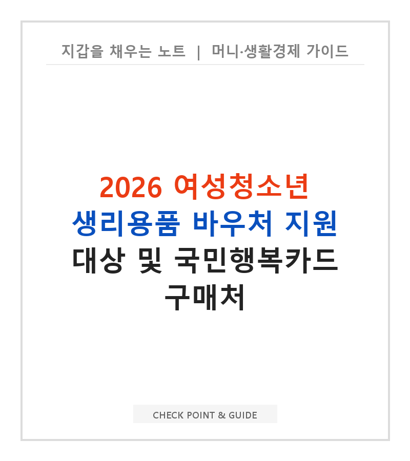 2026 여성청소년 생리용품 바우처 지원 대상 및 국민행복카드 구매처