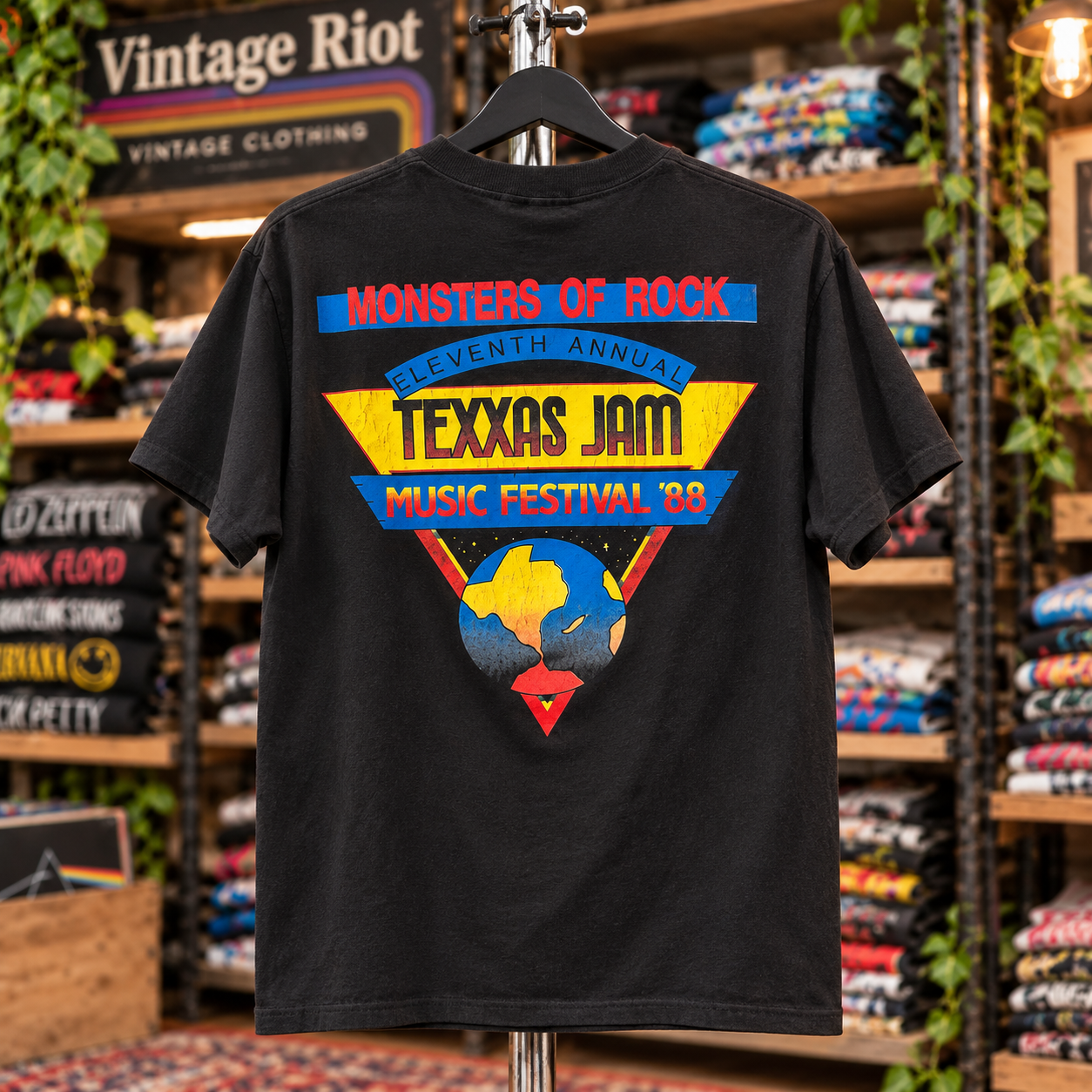 1988 Texxas Jam Monsters of Rock Retro T-Shirt — Black — illustrative back view