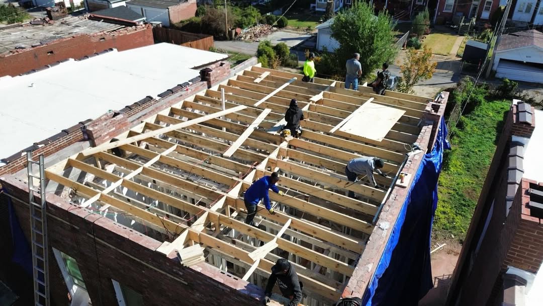 Flat roof decking and framing work in progress