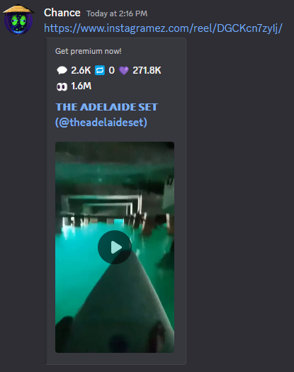 Instagram EZ link sent in discord showing it embedding properly.