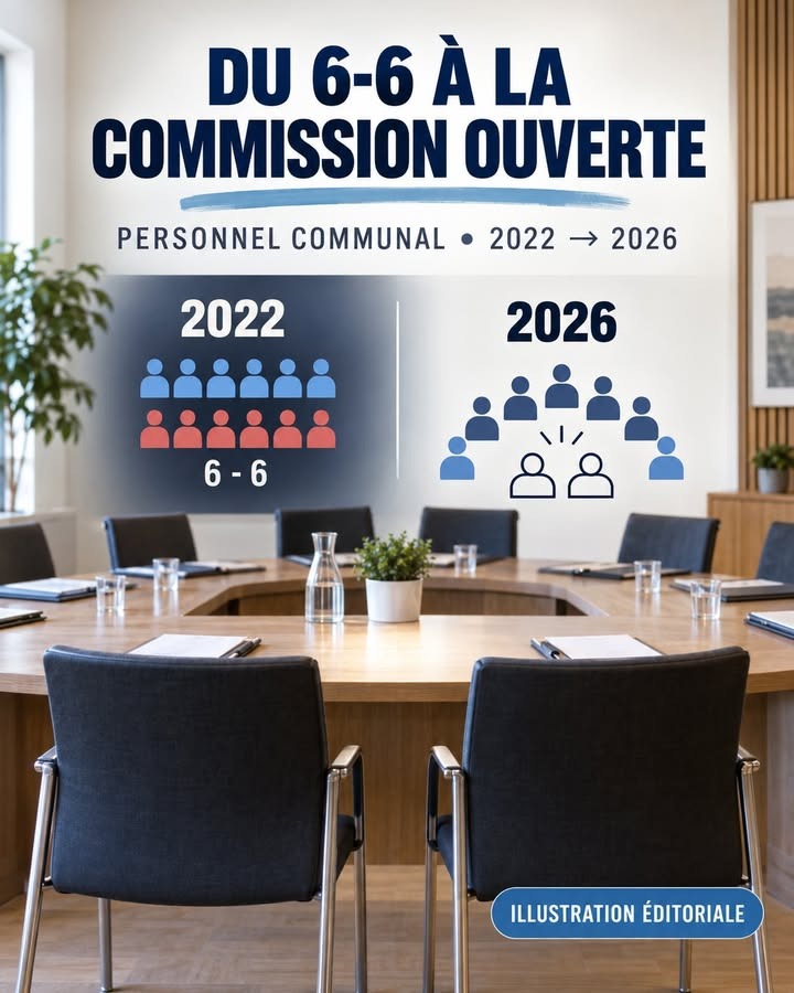Salle de réunion avec table en bois, chaises noires, plantes et icônes de personnes comparant les effectifs de 2022 et 2026.