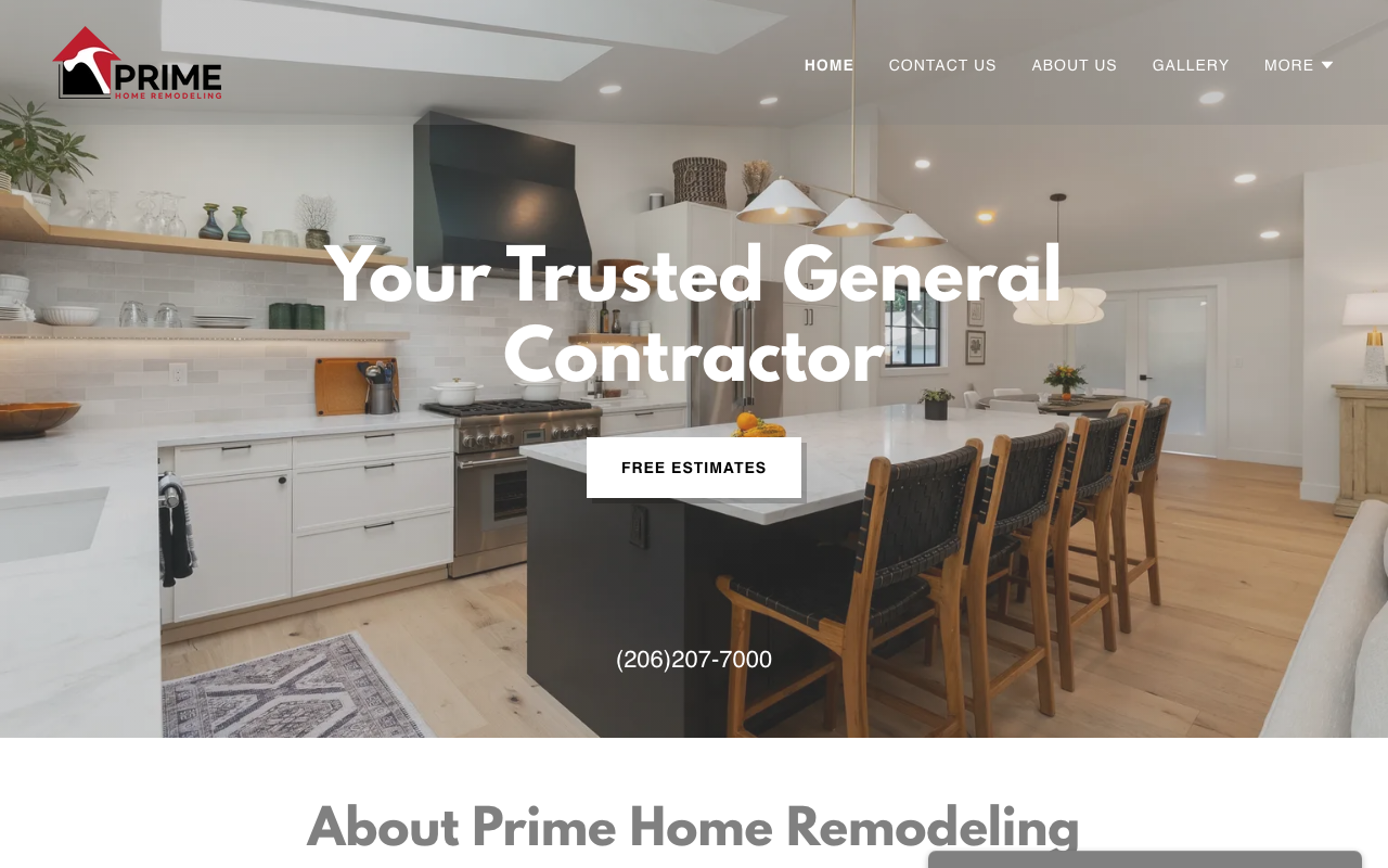 Prime Home Remodeling homepage