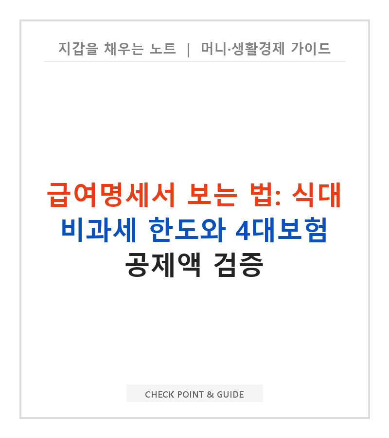 급여명세서 보는 법: 식대 비과세 한도와 4대보험 공제액 검증