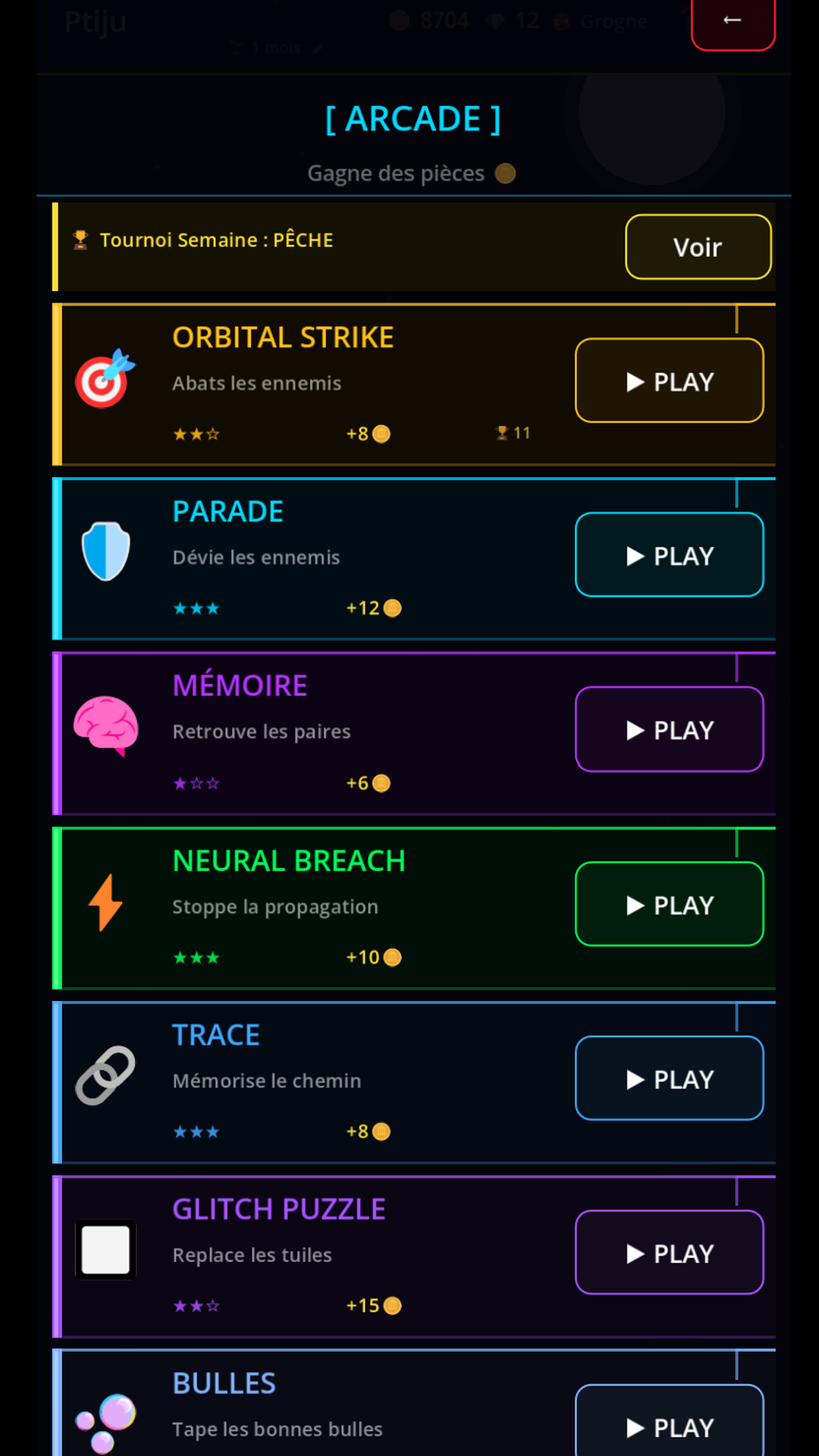 The arcade room : every game has its color, stars and reward