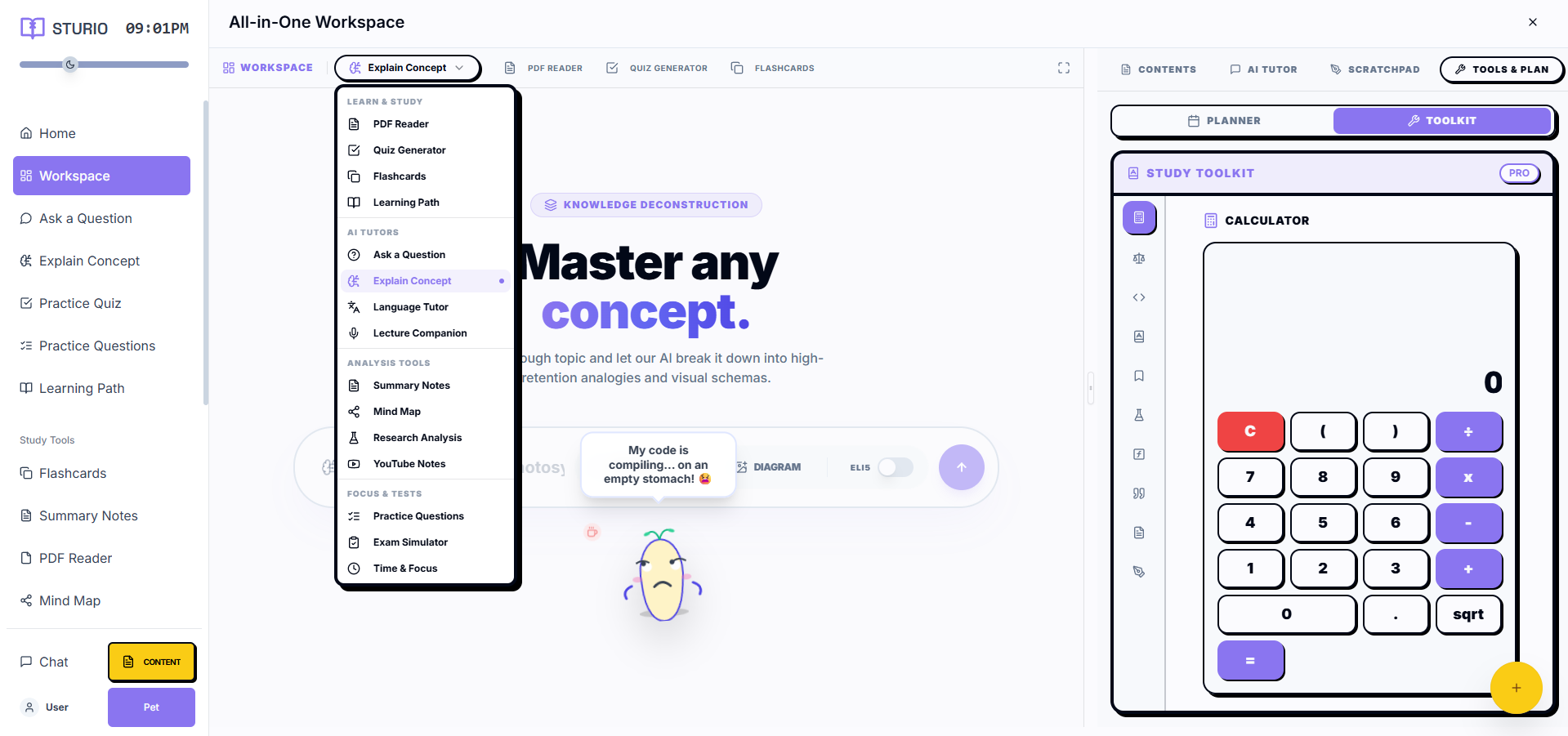 Best free AI study tool workspace dashboard 2026 without paywalls alternative to Studley