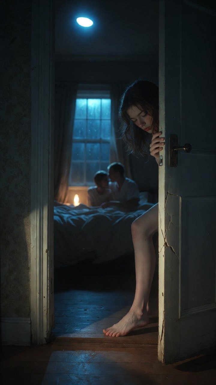 Barefoot In The Dark Hallway, She Held The Doorframe And Looked Through