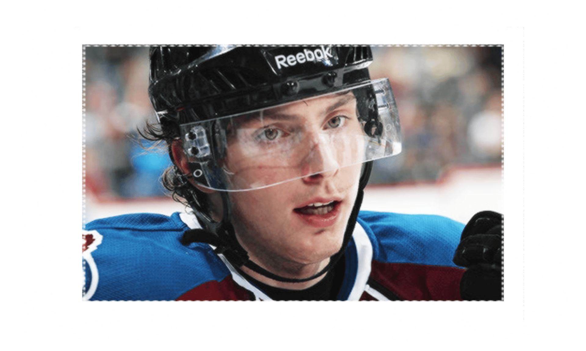 Matt Duchene of the Colorado Avalanche. Text reads, "Hey hey, you you," from the Avril Lavigne song, "Girlfriend."