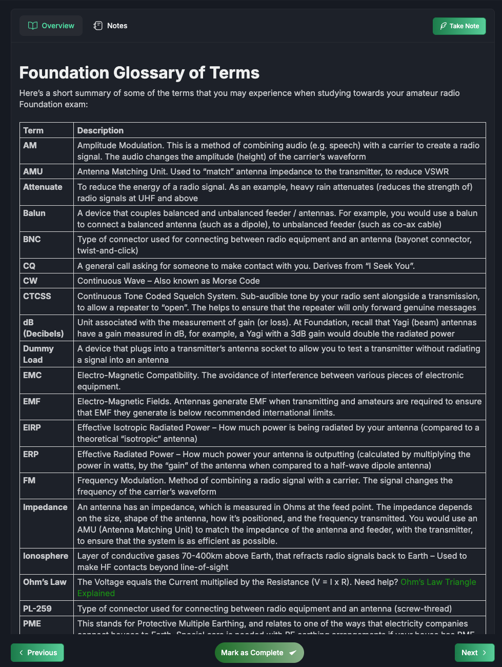 Screenshot of a page from the online course