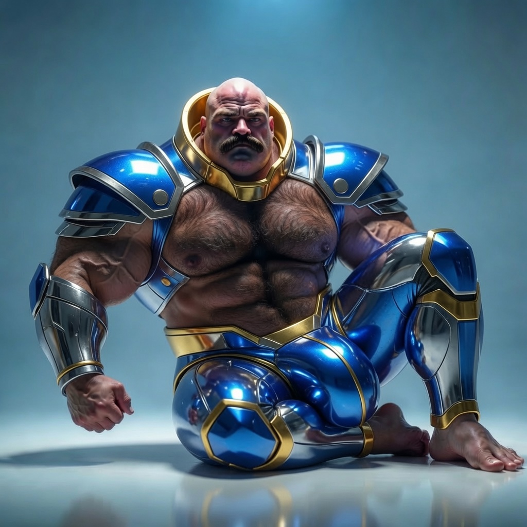 blue-chrome-gold exosuit / blue void