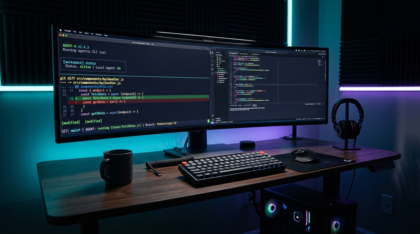 Local Agentic Coding Pipeline with Aider CLI and Qwen 2.5 Coder running on high-performance dual-monitor workstation with automated Git commits