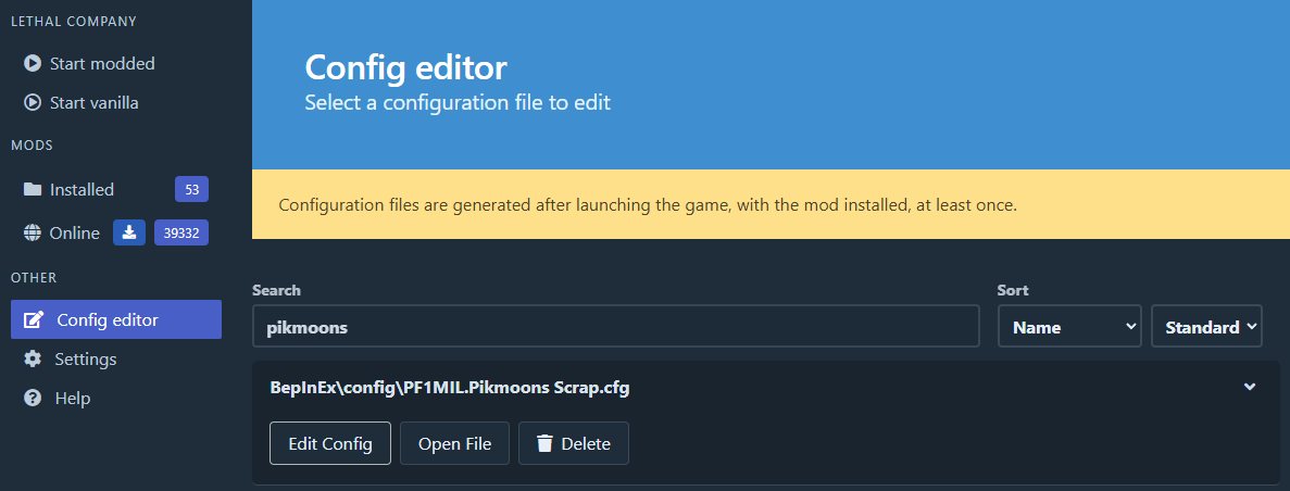 r2modman config editor visual.