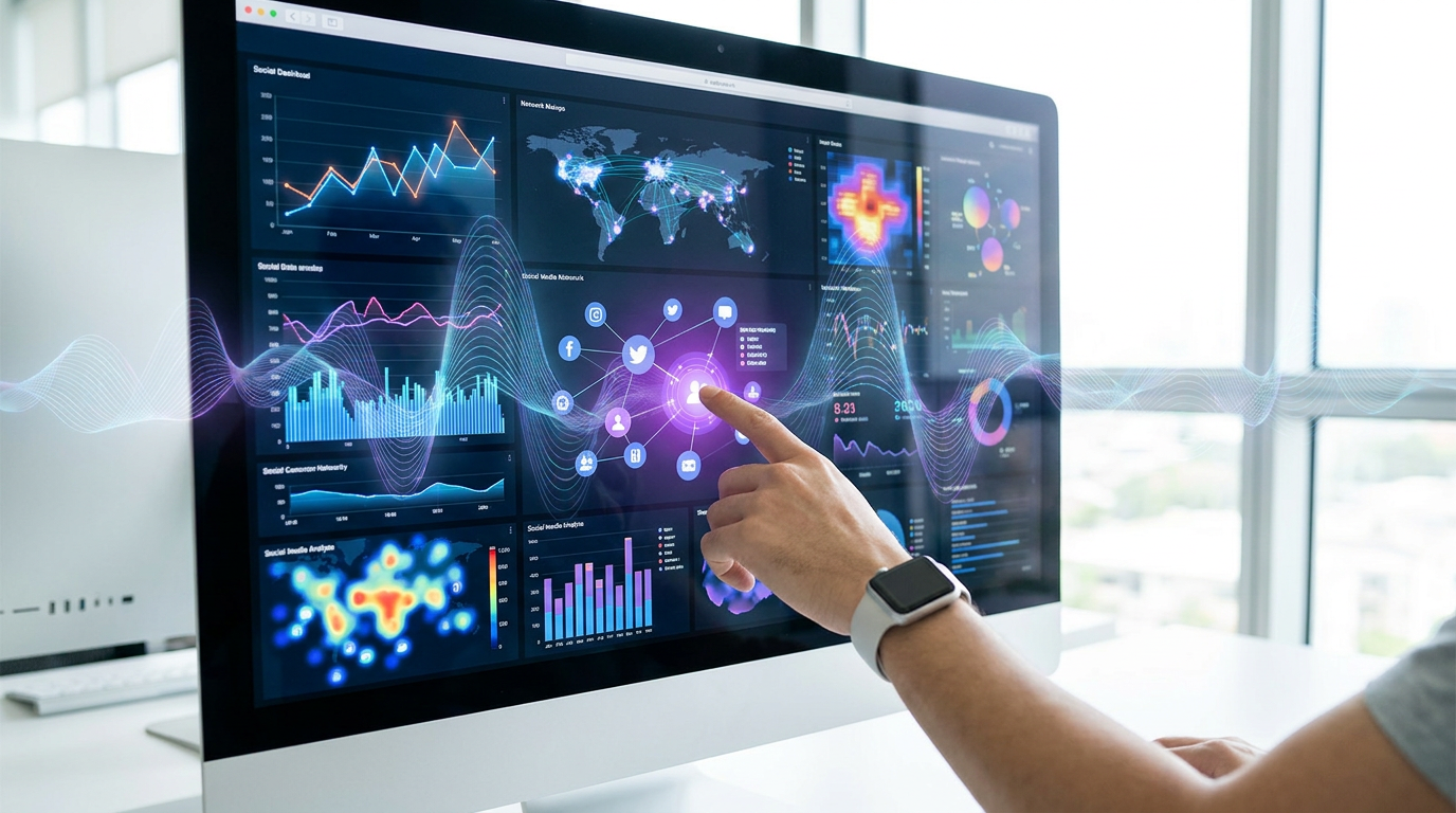 Advanced AI-powered analytics dashboard showing Instagram growth metrics and content performance data.