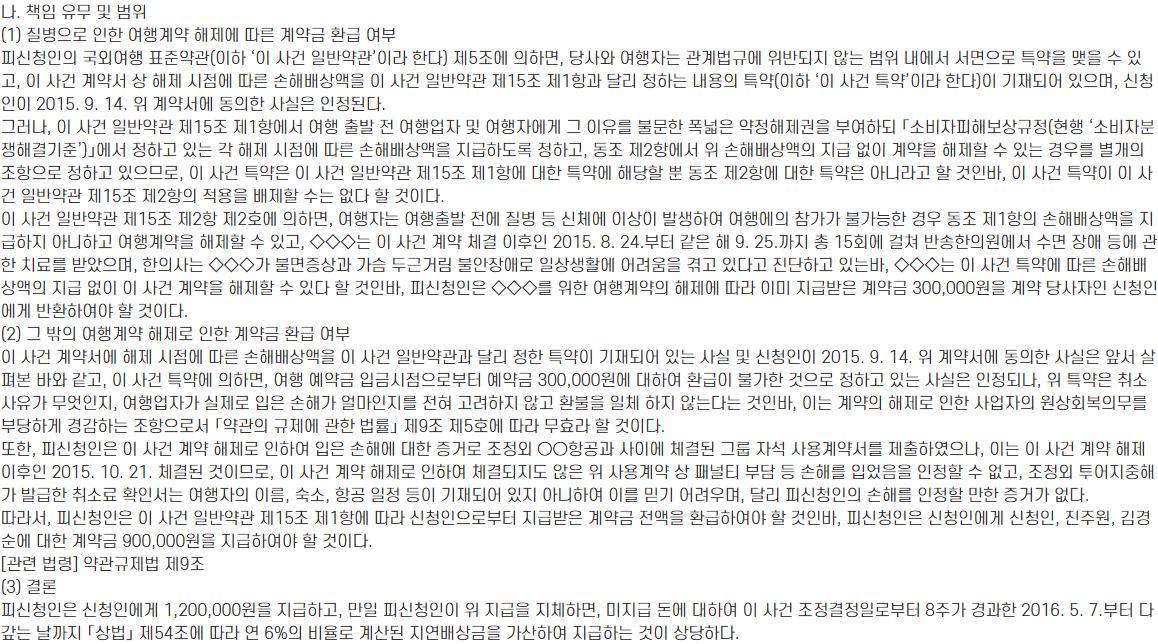 계약서 동의를 인정하고도 환불불가 특약 내용을 따로 판단한 2016년 한국소비자원 개별 사례