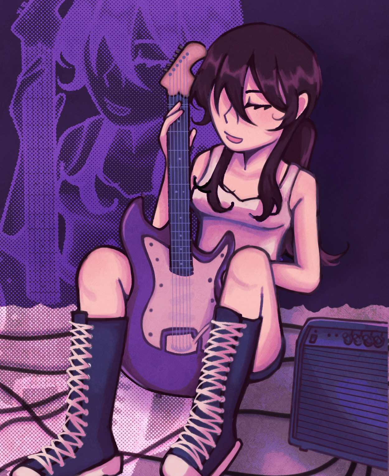jun 9, fullbody of my oc, yaz with a guitar