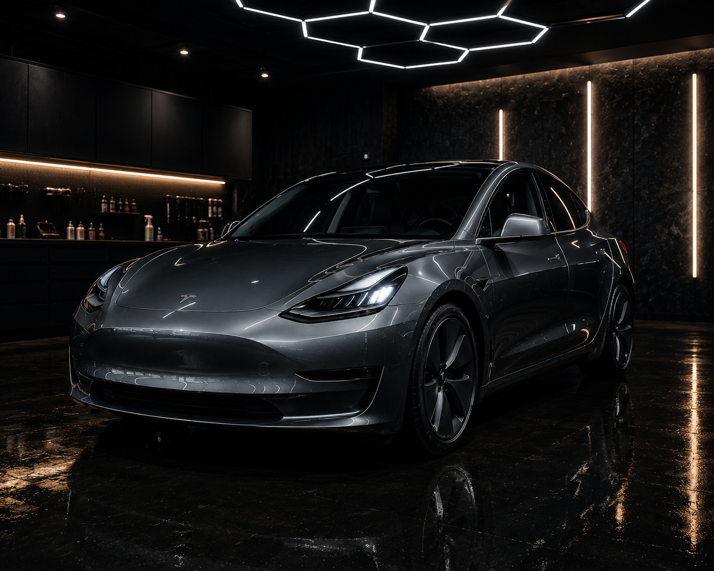 Premium car in cleanroom-style garage