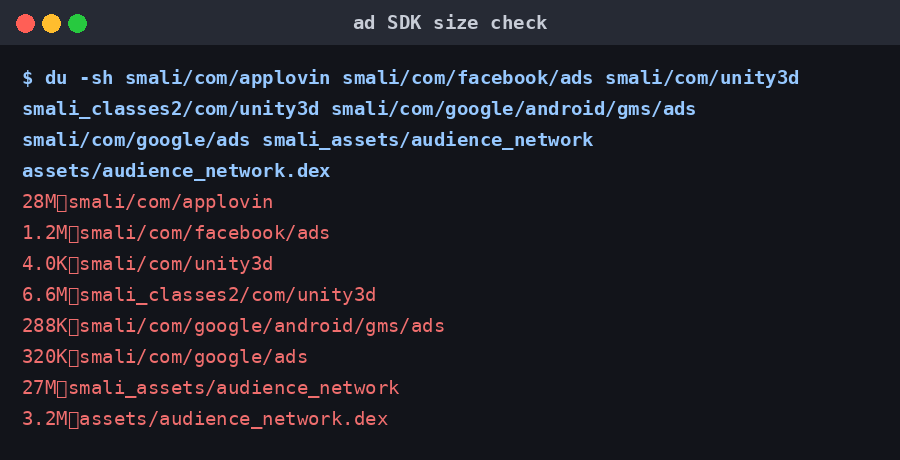 ad SDK sizes