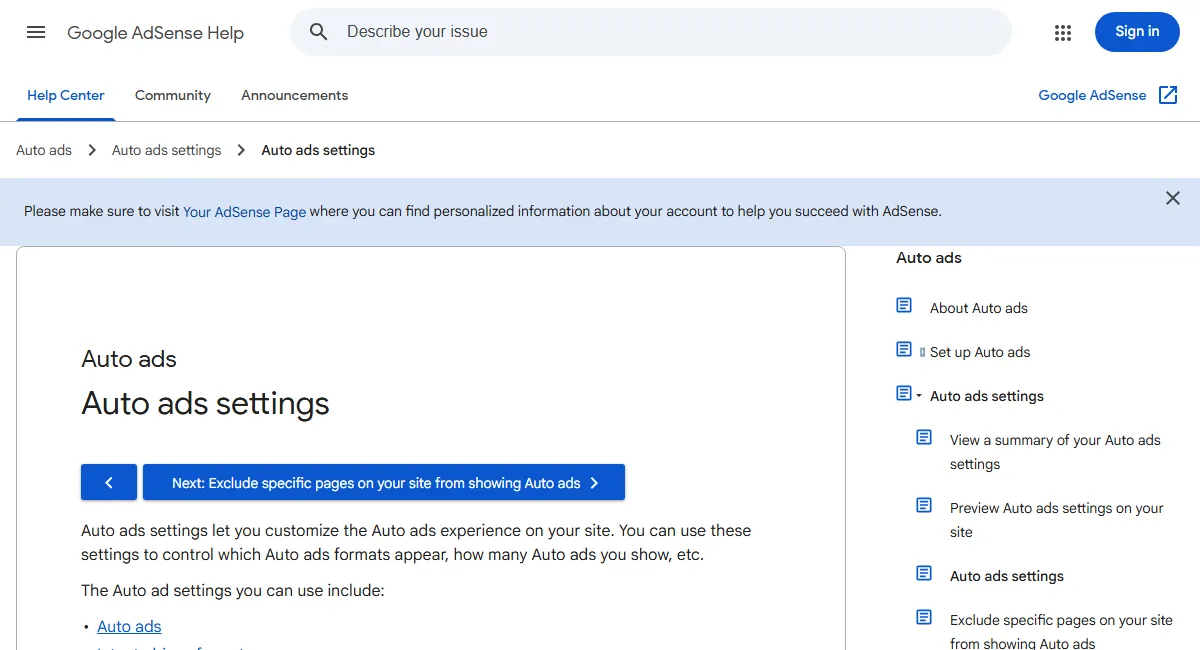 Google AdSense Vignette interstitial ad specifications and frequency controls