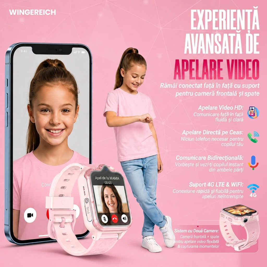 Ceas smartwatch Wingereich copii roz