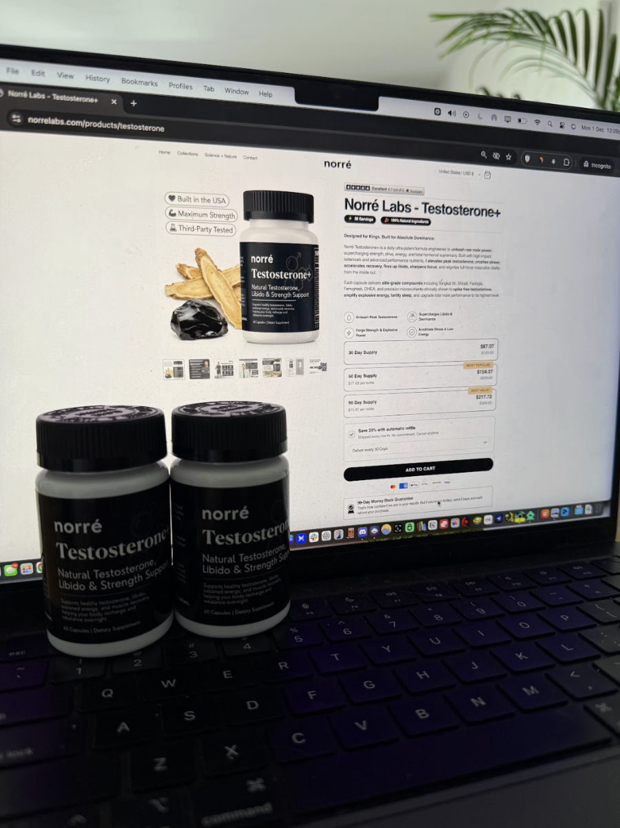 Norré product page on laptop with product bottles