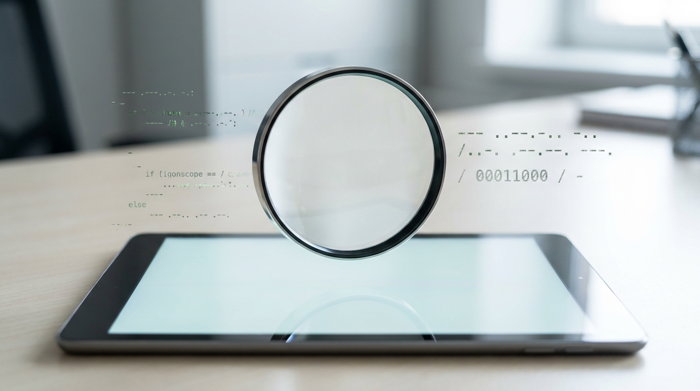 Magnifying glass over a blank screen, representing the search for information on Seedance 2.5 for AI influencers.