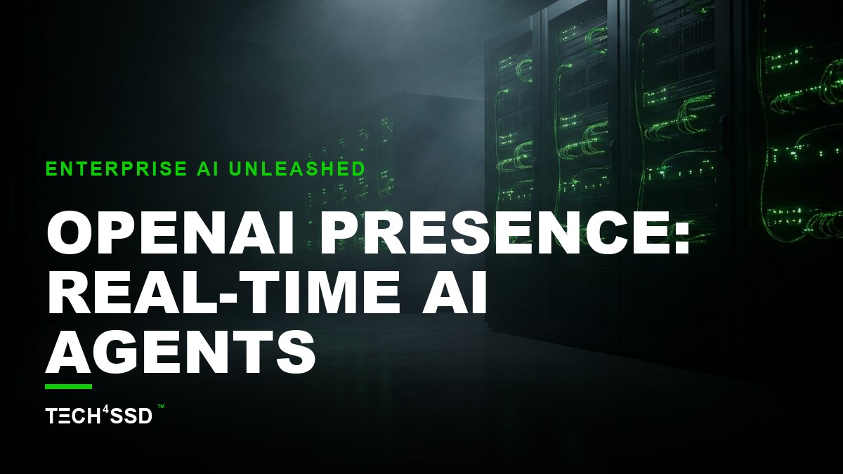 Futuristic interface with chat bubbles and microphone icon, representing OpenAI Presence real-time AI agents.