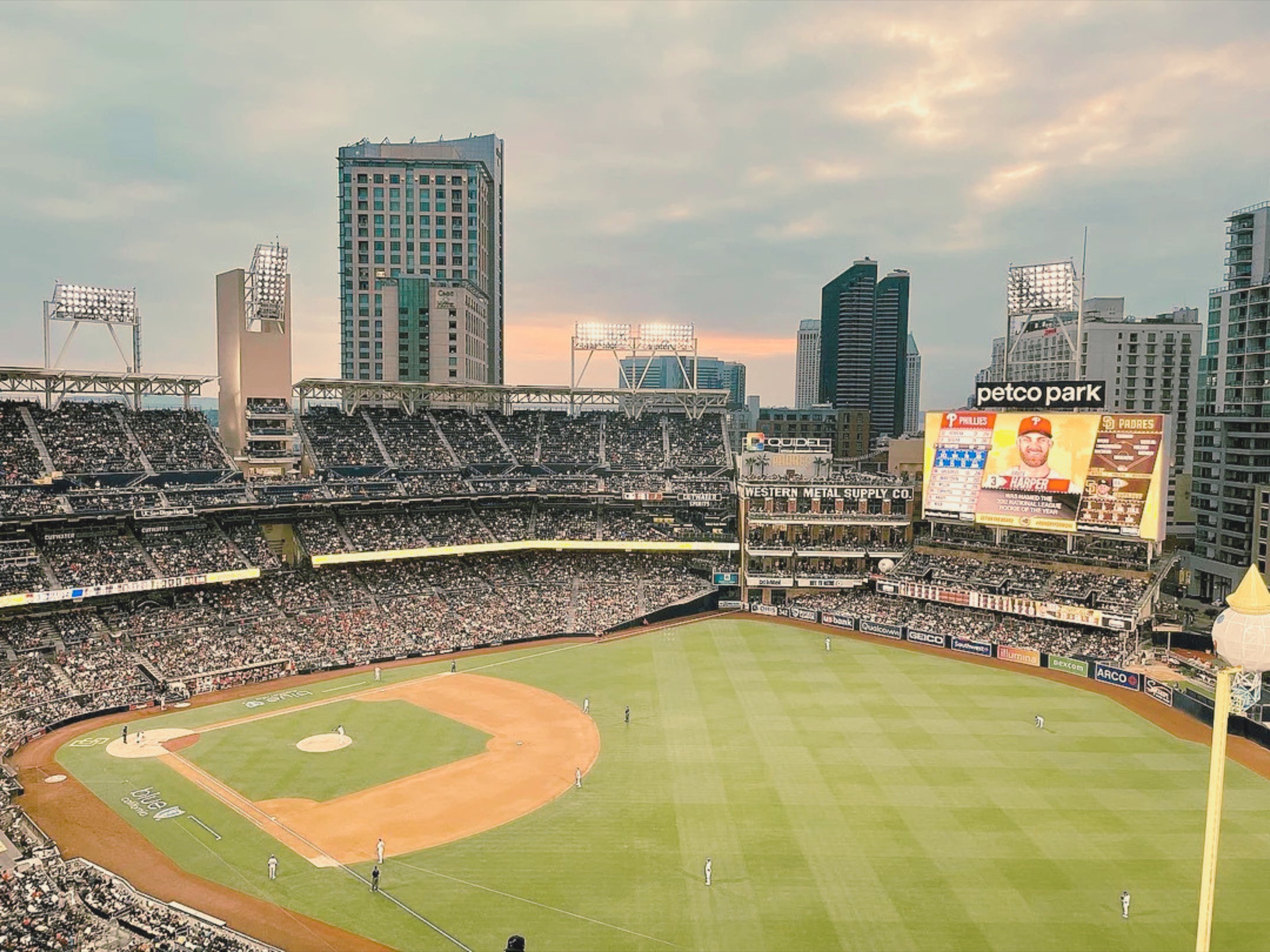 Petco Park at sunset, downtown San Diego