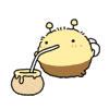 A bee drinking a pot of honey