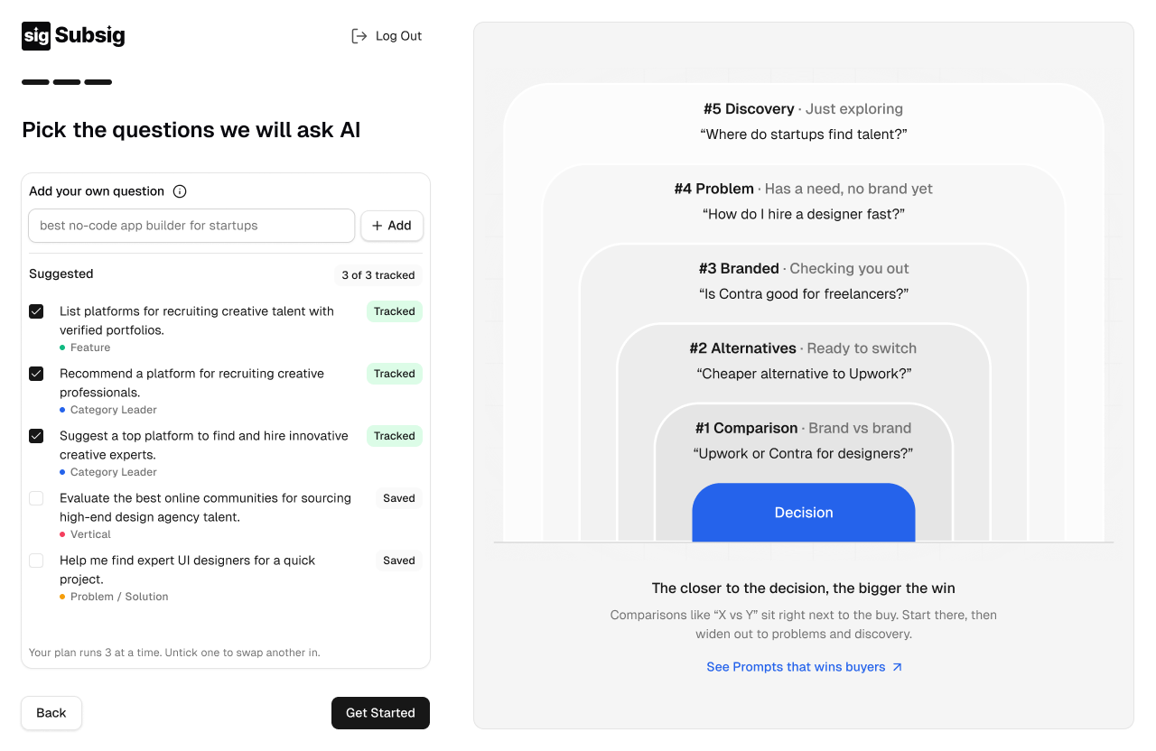 The Pick the questions we will ask AI step