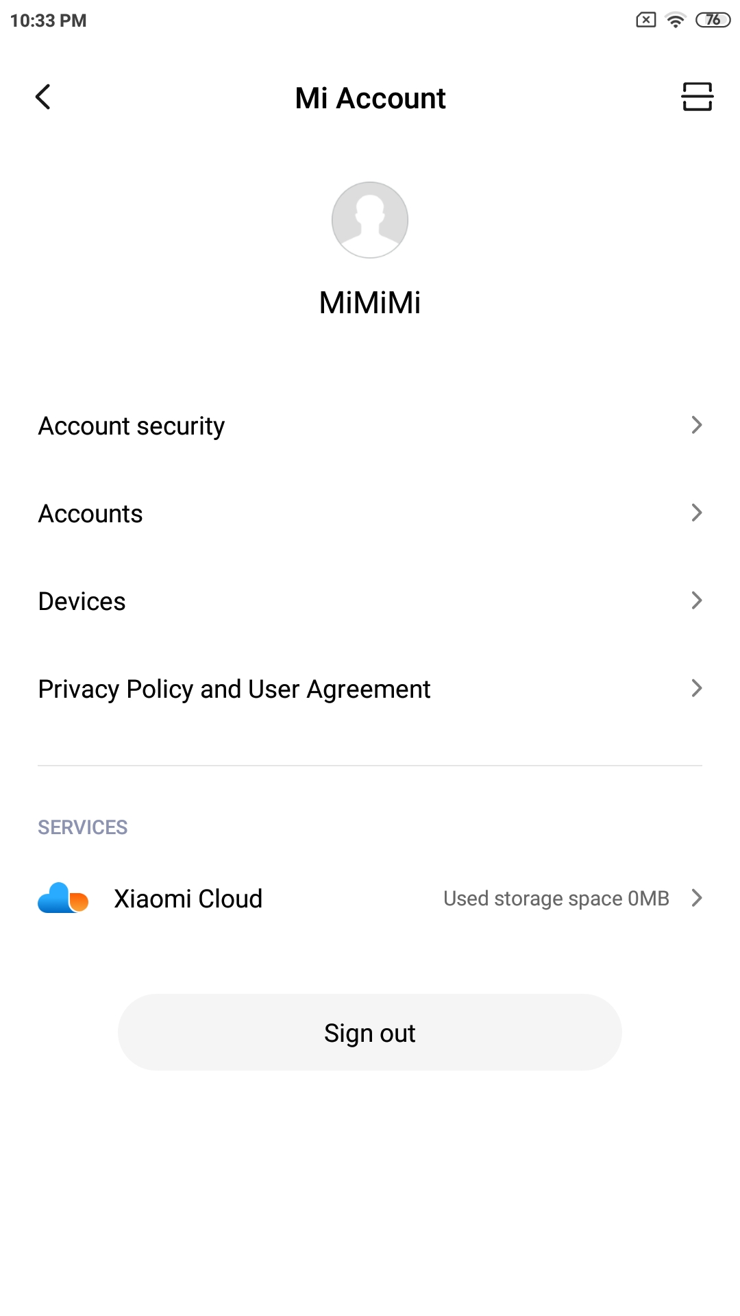 Account page