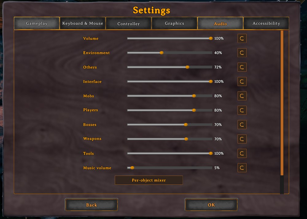 Audio settings with category volume controls
