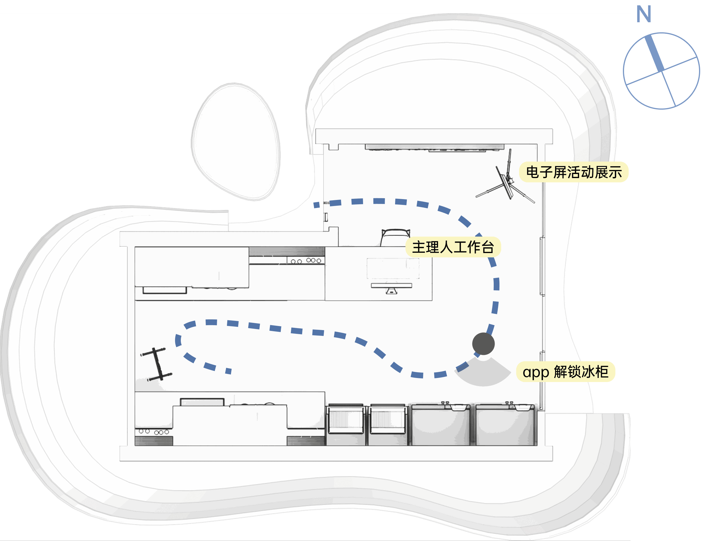 共享厨房平面及基本动线