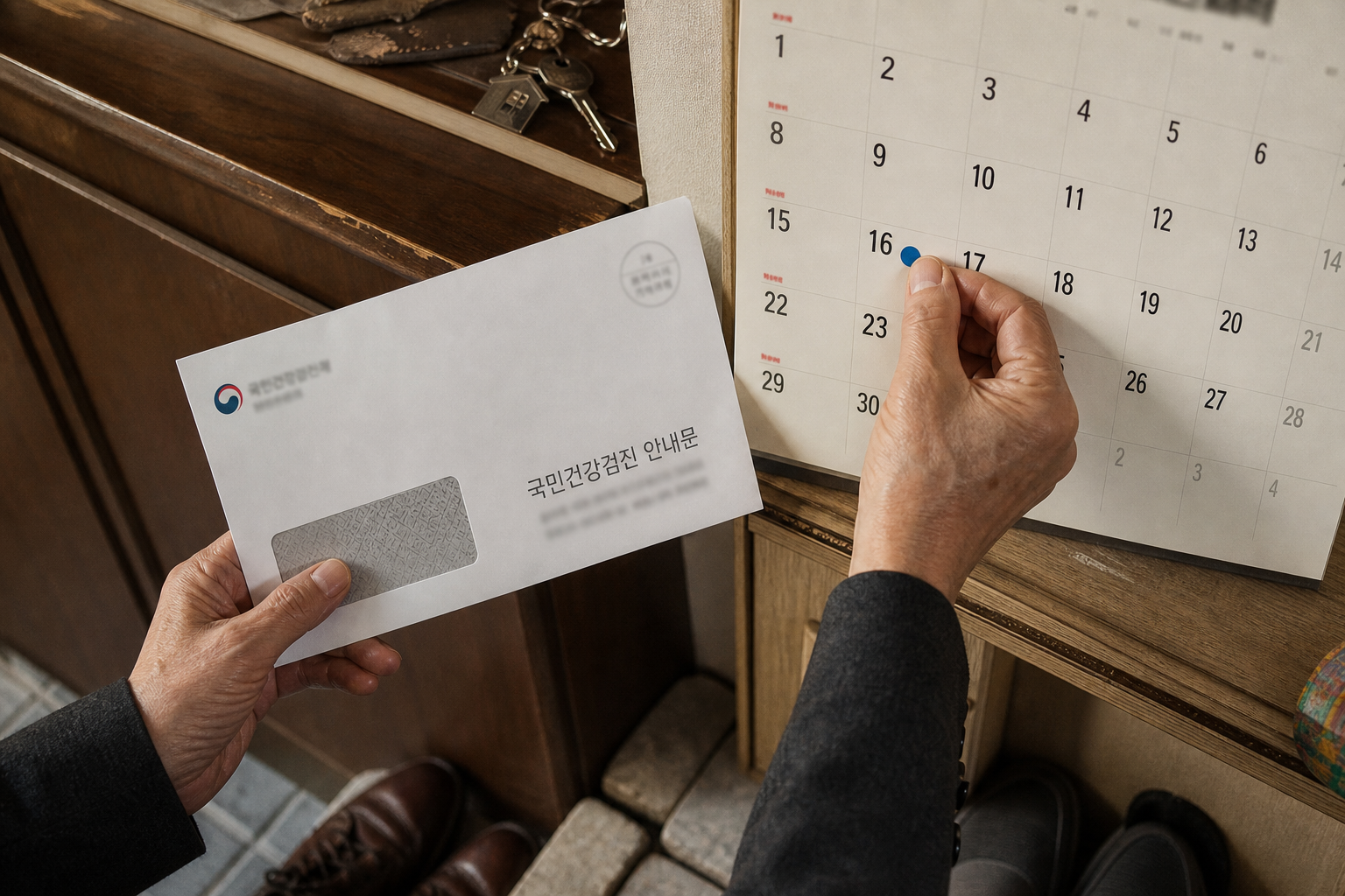 분변잠혈검사 결과를 확인하고 국가 대장암검진 2단계 경로를 준비하는 장면