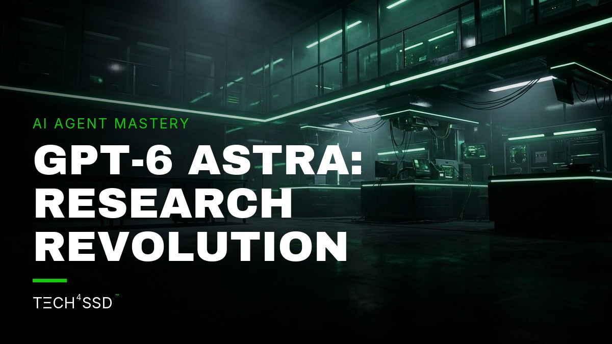 Futuristic digital interface showing interconnected AI agents collaborating on complex research tasks, highlighting OpenAI GPT-6 Astra capabilities.
