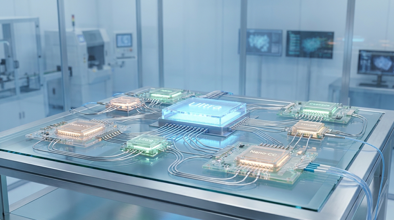 A family of NVIDIA Nemotron chips, illustrating the different models like Ultra and Cascade, central to fine-tuning Nemotron for AI reasoning.