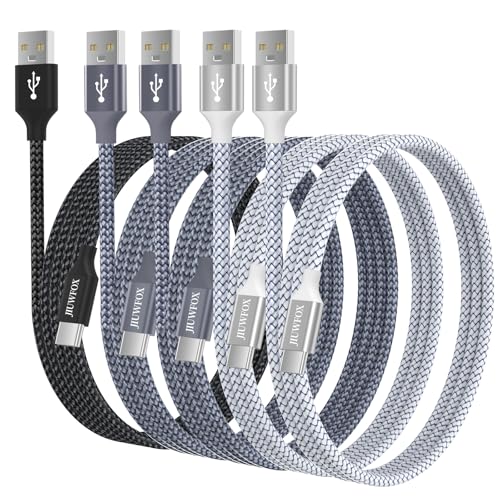 JIUWFOX USB to USB C Cable, 3A Fast Charging (5-Pack, 3/3/6/6/10 ft)