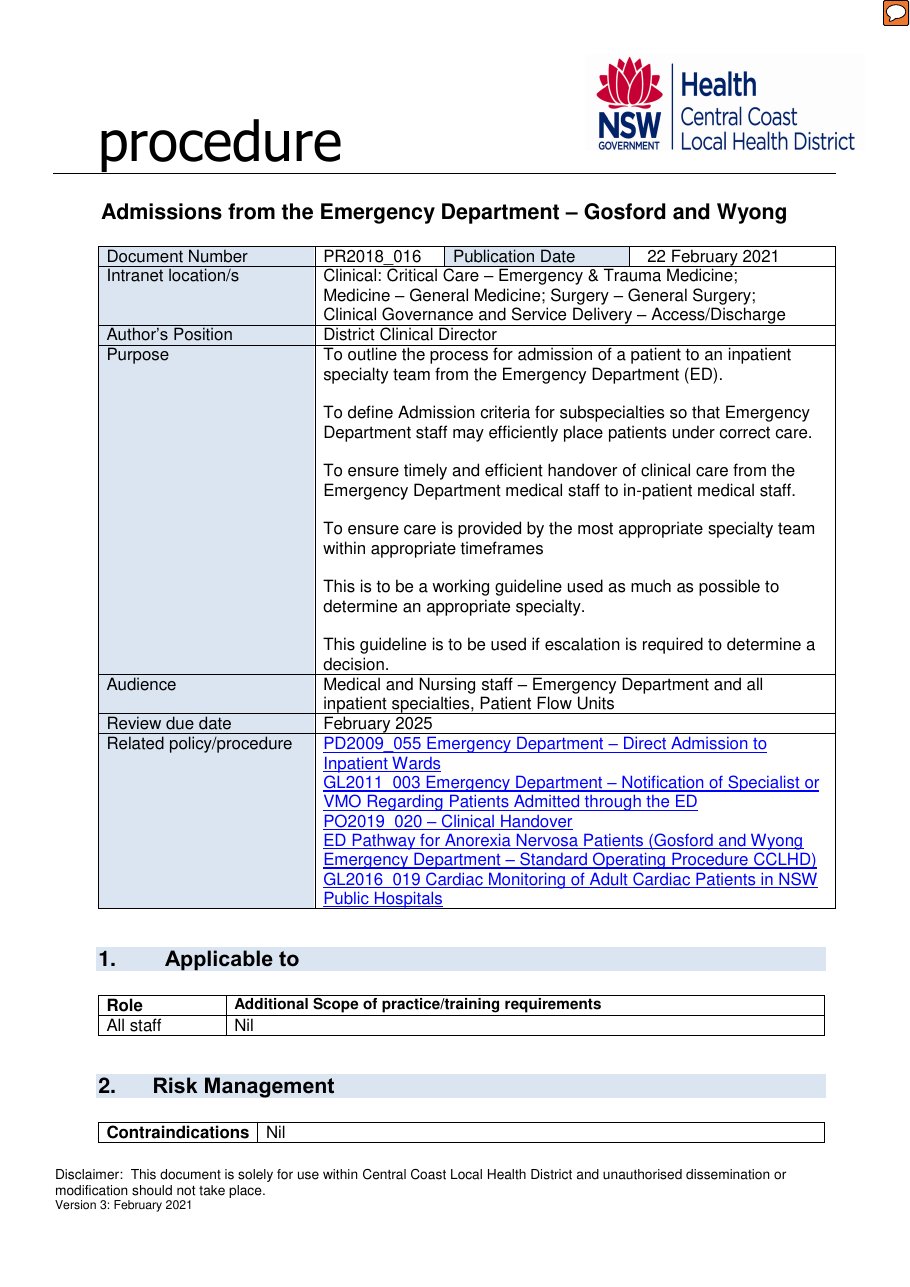 Admission Criteria CCLHD page 1 of 79