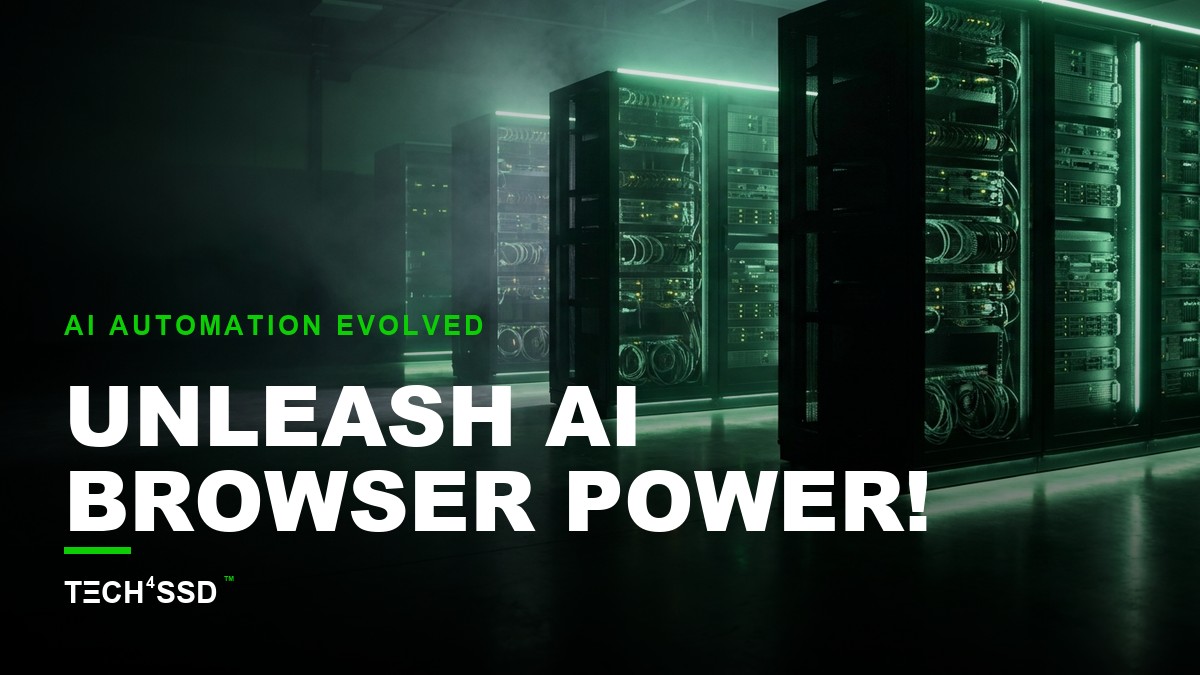 Stylized digital brain within a web browser interface, glowing with neon green accents, representing AI agents for browser automation.