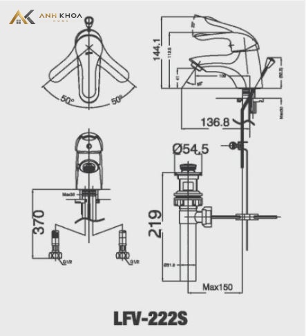 Bản vẽ kỹ thuật Vòi chậu Inax LFV-222S