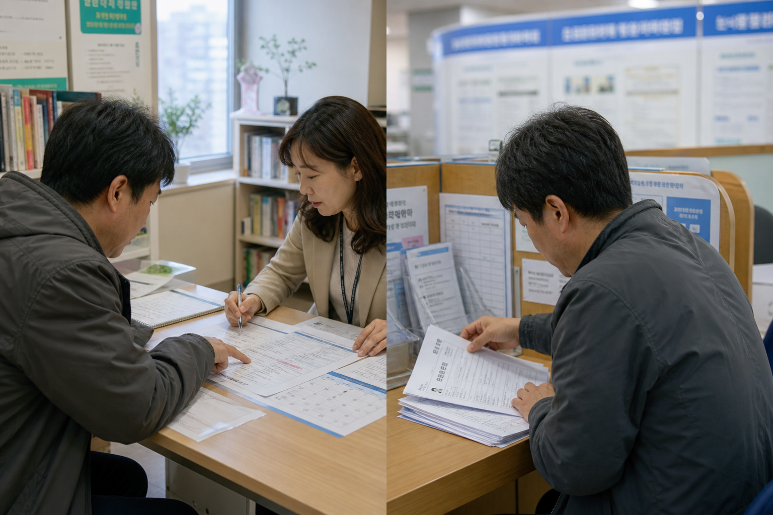자녀 교육비 변화와 부모 실직 자료를 나누어 비교하는 장면